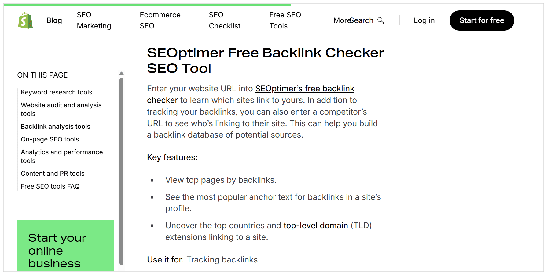 Ejemplo de SEOptimer de enlace recíproco